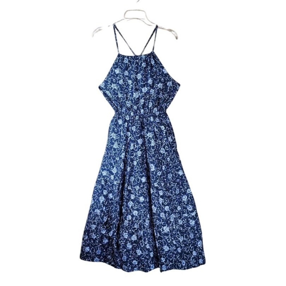 Madewell Blue‎ Floral Tiered Midi Dress Euro Summer Sundress Mediterranean Small